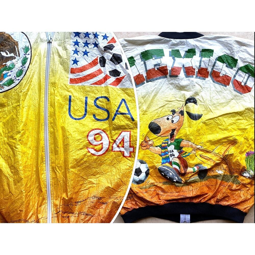 Mexico en USA 94 World Cup TYVEK windbreaker AOP Print jacket M FIFA Soccer vtg